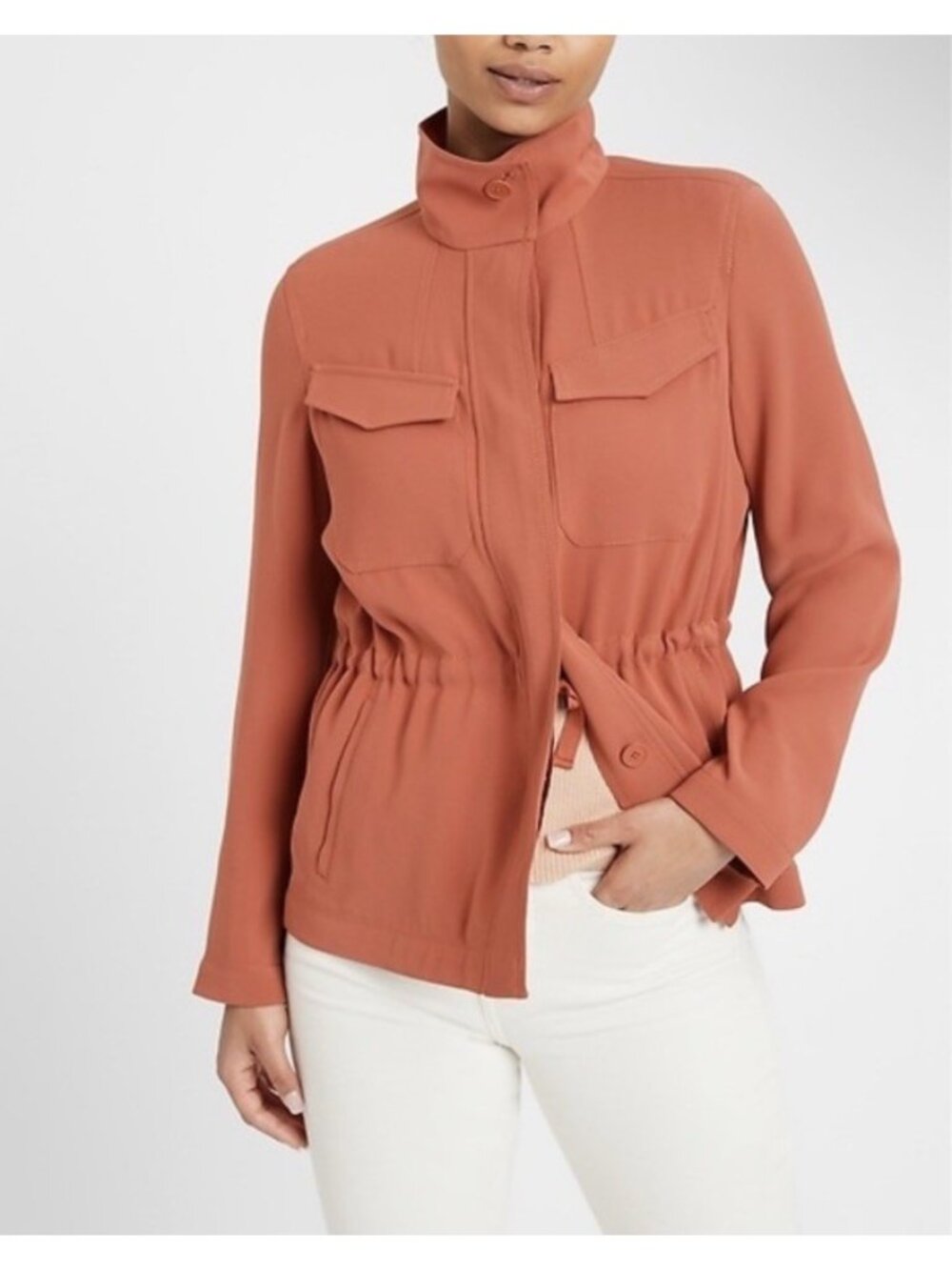 Banana Republic Utility Jacket Womenโs XS Rust Orange lightweight cargo zip